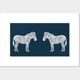 Zebras in Love - African animals ink art design - on blue Posters and Art